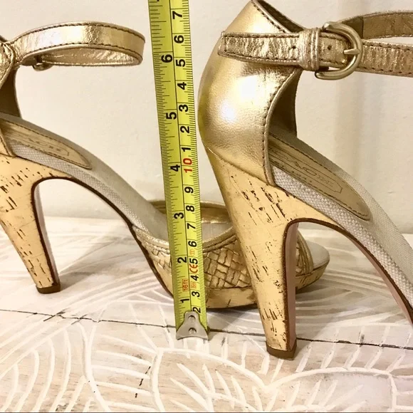 Coach Dianah Metallic Gold Cork Strap Pumps Heels - Picture 7 of 8
